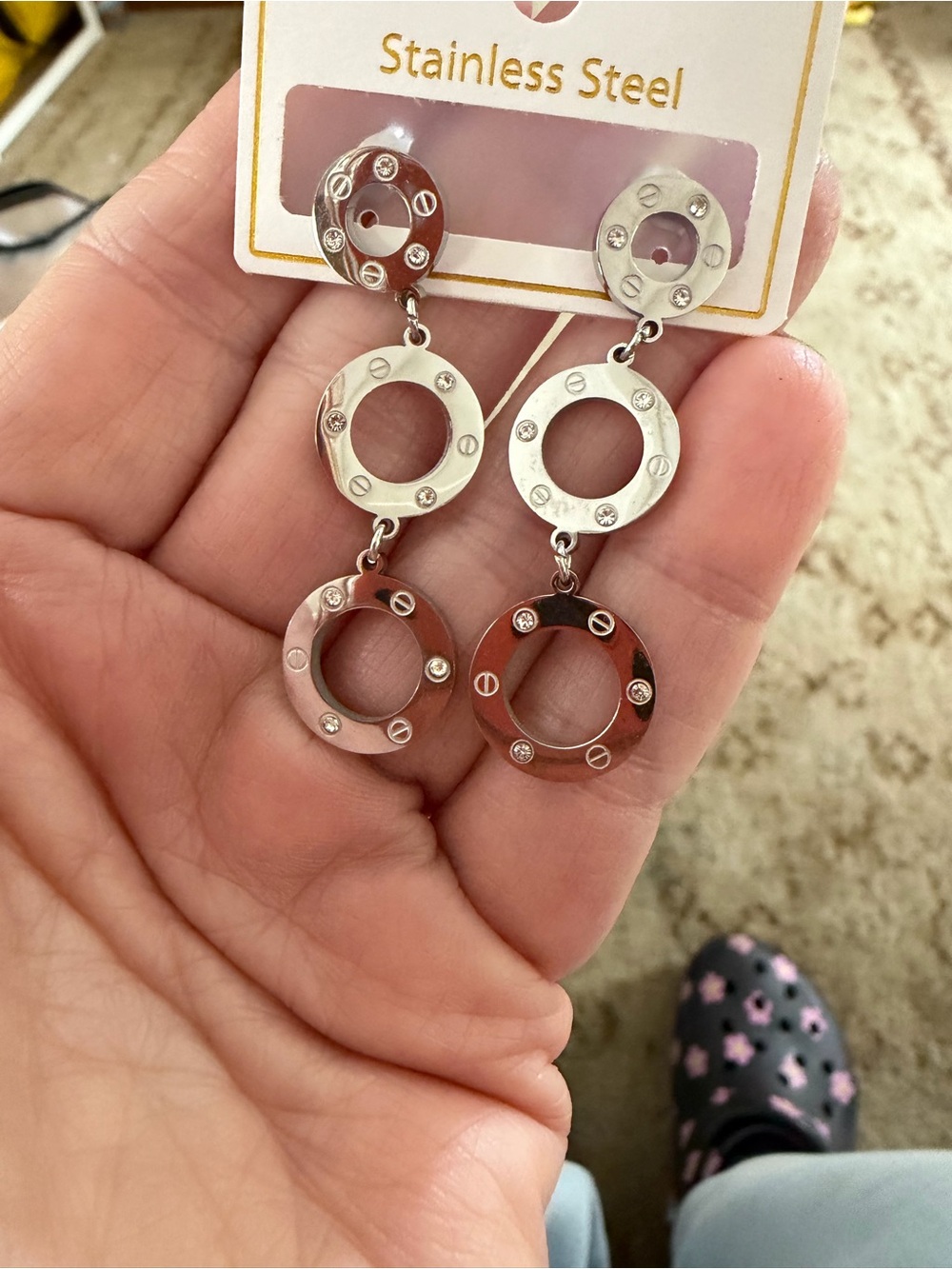 Stainless Steel, hanging design post earrings, fashion jewelry - Picture 5 of 7